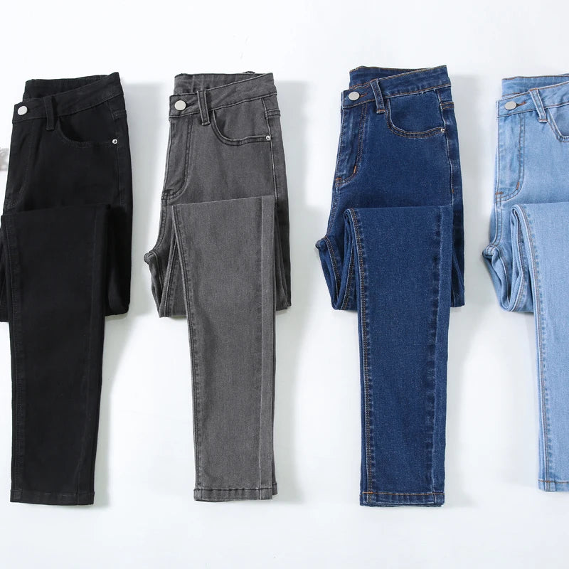 New Sexy Women Light Blue Slim Skinny Denim Jeans High Waist Elastic Mom Jeans Stretch Pencil Pants Streetwear Tight Trousers.