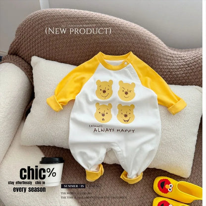 Gelbe Kollektion Frühling Herbst Baby Mädchen Junge Rundkragen Lange Ärmel Cartoon Bär Body/Strampler Neugeborenen Overall K31266.