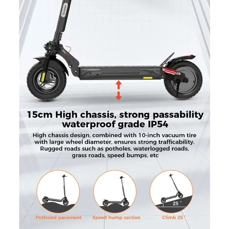 ISCOOTER IX4 Electric scooter 800W motor 48V15AH lithium battery, 10-inch off-road tires, adult foldable electric scooters.