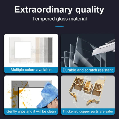 SRAN Französische USB-Wandsteckdose 5 V 2,1 A, Kristall-Hartglasscheibe 16 A 220 V 82 x 82 mm Steckdose Frankreich-Standard mit Abdeckung.