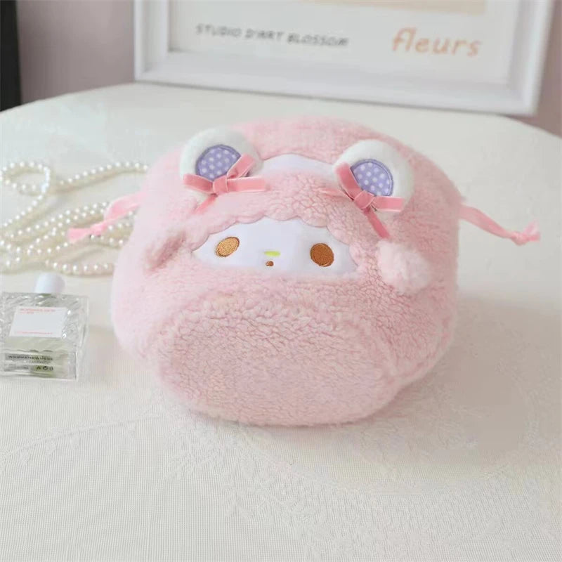 Cute My Melody Sweet Piano Cosmetic Bag Lovely Pink Drawstring Bag Kawaii Jewel Case Japanese Style Plush Bag Gifts Girl.