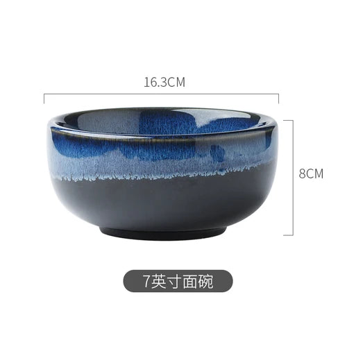 Japanese Blue Kiln Change Ceramic Tableware American Tableware Retro Household Dishes Set Rice Bowl Dishes Restaurant Plate.