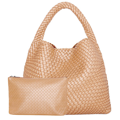 Woven Tote Bag for Women Large Woven Handbag Soft Leather Shoulder Bag Work Shopper Summer Beach Travel Tote Bag with Purse.