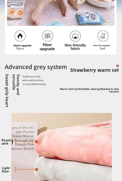 Warme Damen-Nachtwäsche für den Winter, bedruckt, Erdbeere, O-Ausschnitt, Korallensamt-Pyjama, Loungewear, zweiteiliges Set, süße Damen-Pyjamas.