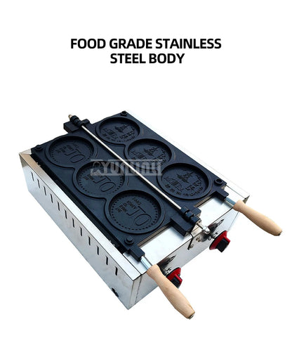 Commercial Non-Stick Pan Waffle Maker Set of 4 Gas Gold Coin Waffle Mold Baking Snack Maker Machine for Kitchen.