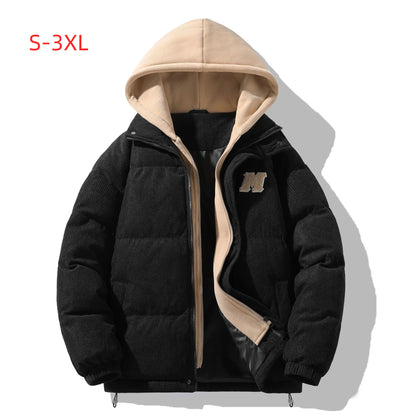 Japanese and Korean Winter Men's Thick Hooded Cotton Jacket Short Corduroy Cotton Jacket Trendy Warm Cotton Jacket Versatile.