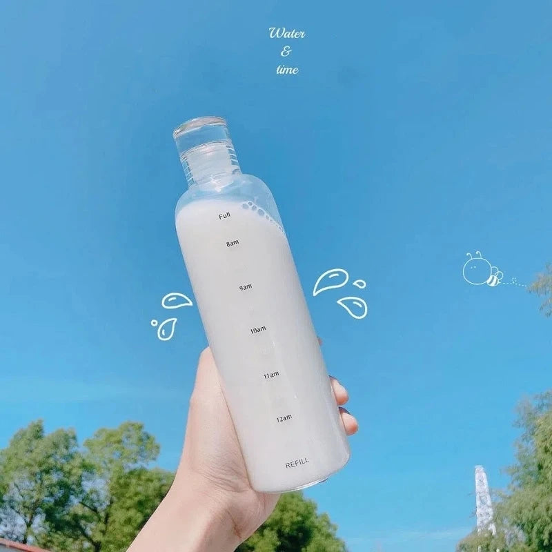 Newest Water Cup Sport Water Bottle With Time Scale Couple Plastic Portable Anti-drop Outdoor Water Bottle.