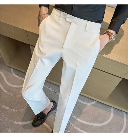 Men Suit Pants 2025 Elastic Slim Fit Formal Dress Pants Solid Casual White Trousers Pantalon Homme Wedding Party Men Clothing