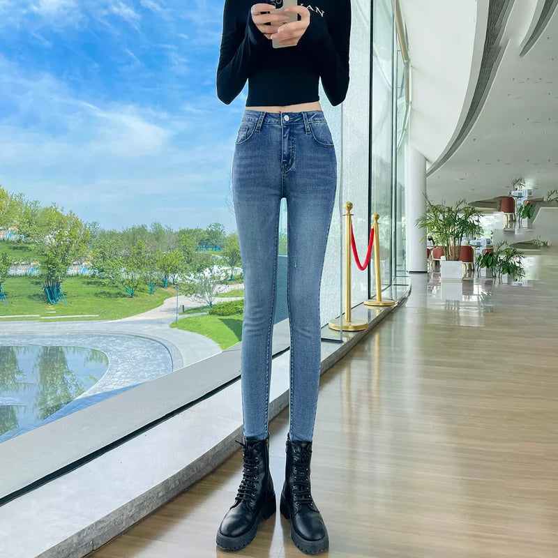 Y2k Women's Jeans Elastic Slim Fashion Pencil Pants Streetwear Jean Female Clothing Vintage Skinny Jeans Stretch Denim Trousers.