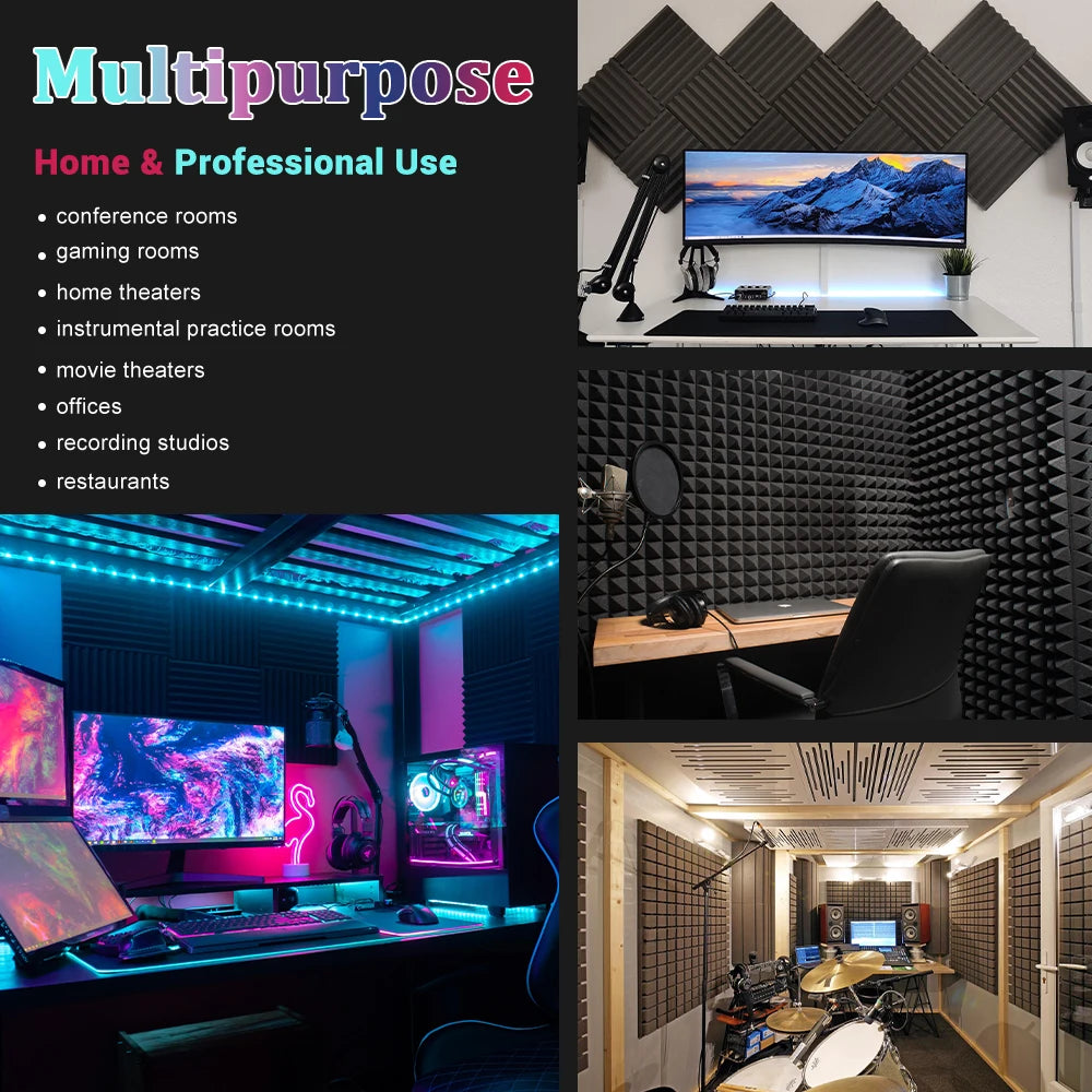 Studio Acoustic Soundproof Foam Panels 6/12/24 Pcs, Pyramid Sound Insulation Treatment Acoustic Sponge，Acoustic Foam Panels