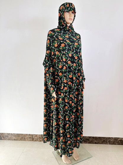 6XL  Muslim Womens Hooded Abaya African Sleeveless Prayer Garment Kaftan Dress With Hijab Floral Dubai Saudi Robe Ramadan