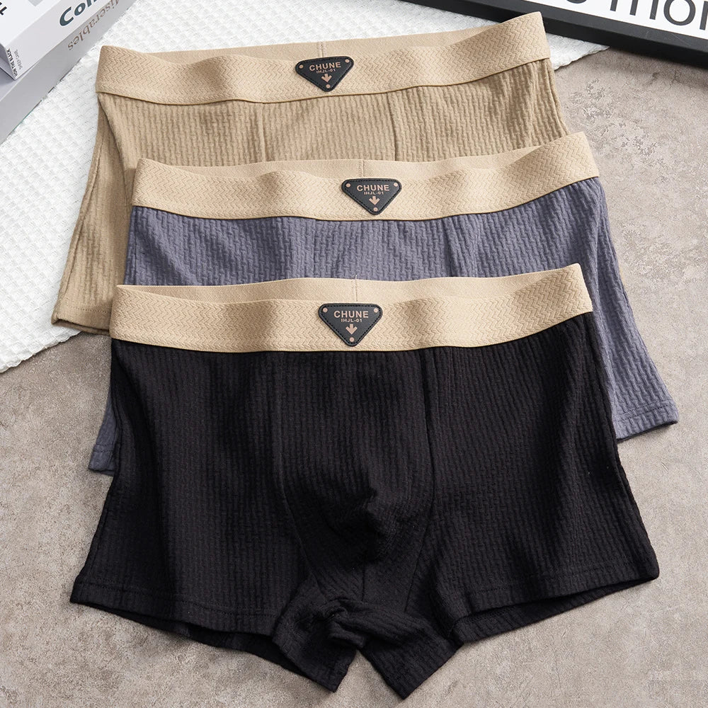 3 Teile/paket 100% Baumwolle Solide Stricken Gestreiften männer Höschen Super Weiche Hygroskopischen Atmungsaktive Boxer Hohe Elastische Taille Mann Unterwäsche