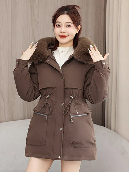 Winter dame Winter Stepp Mantel Abnehmbare Futter Pelz Kragen Gürtel Parka Jacke Für Frauen Verdickt Thermische frauen Mantel
