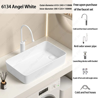 Rechteckiges silbergraues Porzellan-Keramikgefäßwaschbecken über der Theke, Toilette, Badezimmer-Schminktisch, Waschbecken, glasiertes weißes Waschbecken