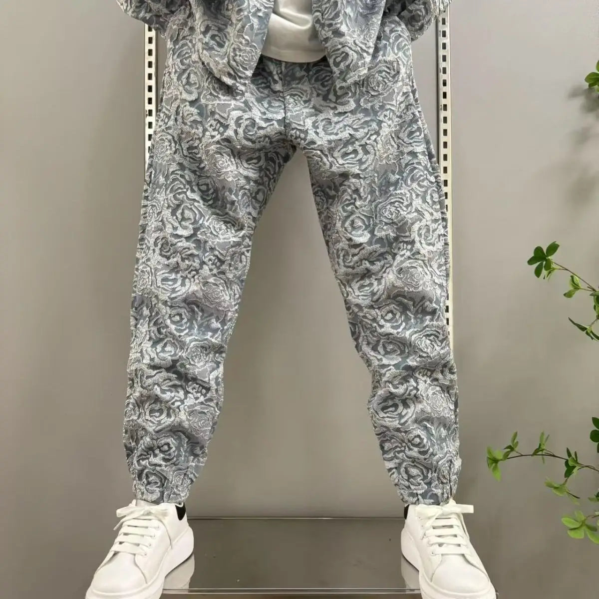 New Spring and Autumn Men's Casual Suit Lapel Jacquard Shirt Trousers Two-piece Set Comfortable Loose