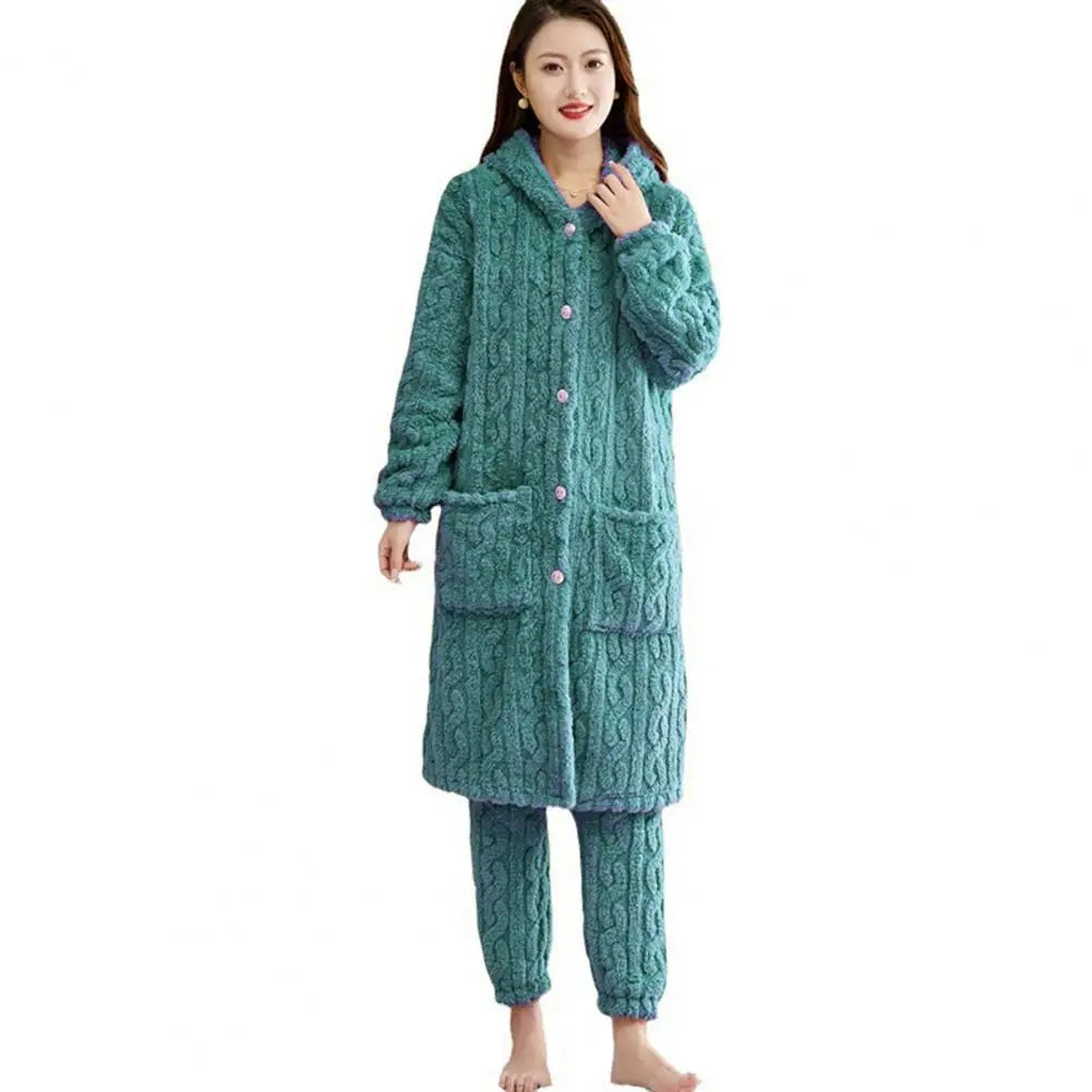 Korallen Samt Frauen Pyjama Set Verdicken Samt Rippen Fleece Set Pullover Hosen Frauen Pyjama Sets 2024, Homewear Frauen Nachtwäsche.