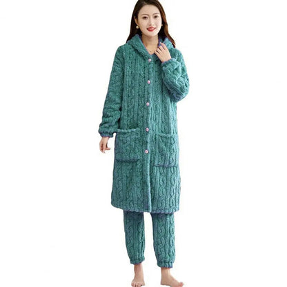 Korallen Samt Frauen Pyjama Set Verdicken Samt Rippen Fleece Set Pullover Hosen Frauen Pyjama Sets 2024, Homewear Frauen Nachtwäsche.