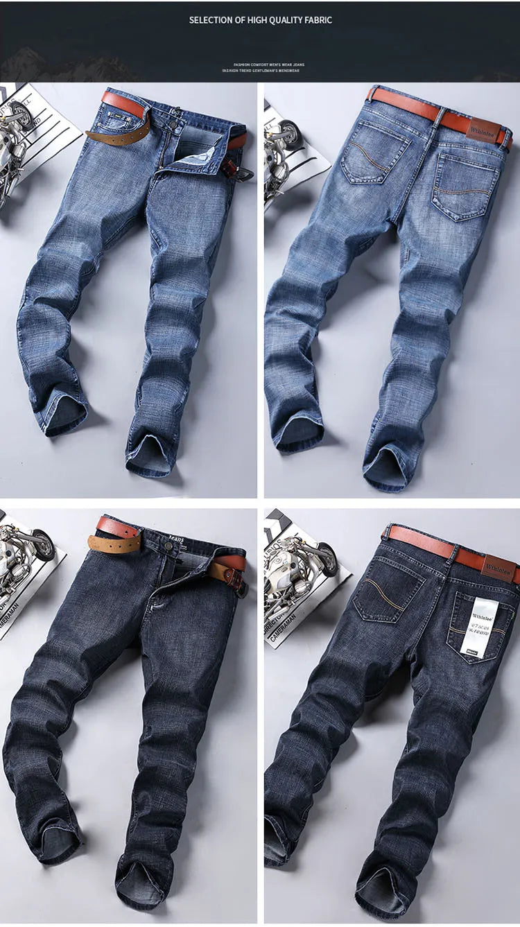 Male  All-match Brand Trousers Four Season Men's High Quality Jeans  Business Casual High Waist Denim Pants Simplicity Cool