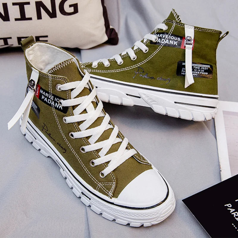 Men's Canvas Shoes High Top Sneakers Breathable Platform Casual Shoes Lace-up Flats Men Non-slip Vulcanize Shoes Tenis Masculino.