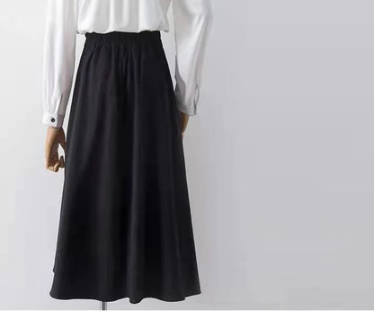 Preppy Style Vintage Long Skirts Women High Waist Sweet Loose A Line Skirt Lace Up Retro Fall Winter Female Elegant Long Skirts.