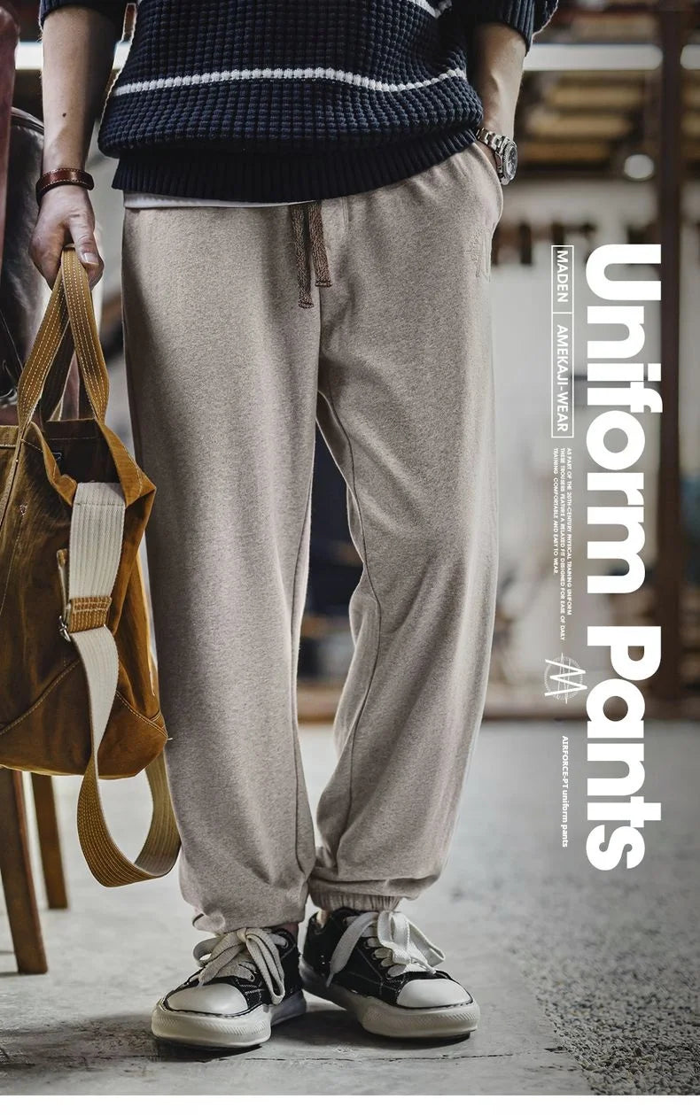 Maden Men's Men's Jogger Pants Embroidered Straight-Leg Sweatpants Elastic Waist Cuffed Casual Training Trousers for Fall Winter.