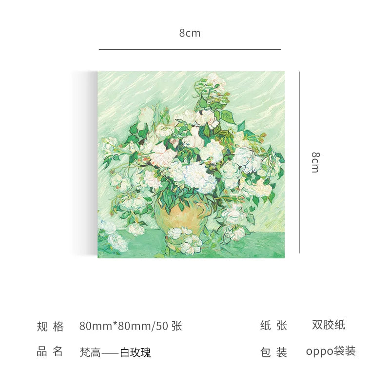 Malerei Memo Pad Monet Van Gogh Keine-klebrige Hinweis Aufkleber Scrapbooking DIY Notizblock Tagebuch Schreibwaren Schule Liefert