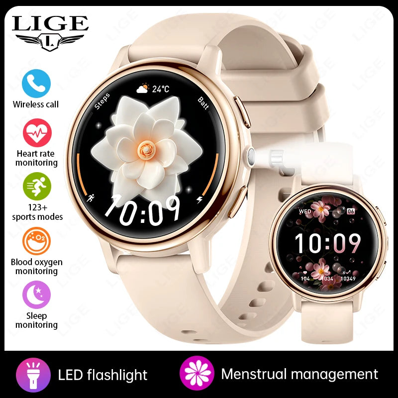 LIGE 2025 New 1.26 inch Screen Smart Watch Women IP68 Waterproof Sports Women’s Health Monitor Watches Bluetooth Call Smartwatch