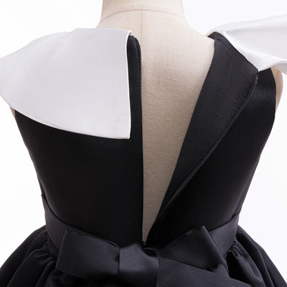 Kinder Kleider für Mädchen Vintage Schwarz Satin Prinzessin Kleid für Kinder Konzert Performance Hochzeit Geburtstag Zeremonie Abendkleid.