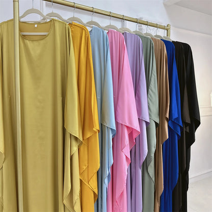 Eid glänzende Fledermaus Satin Abaya Dubai Luxus muslimische Abayas für Frauen Maxi Kaftan Kleid islamische Kleidung Kaftan Marocain Femme