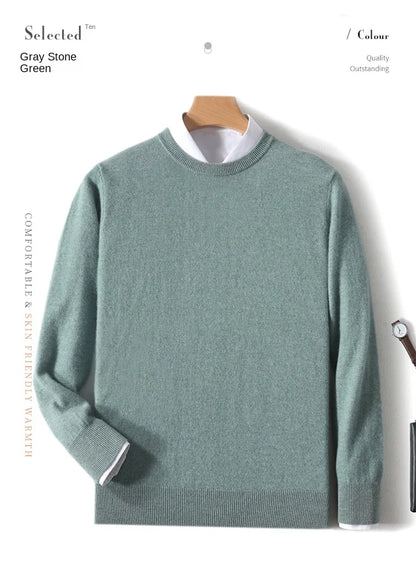 2025 100% Pure Merino Wool Men's Round Neck Pullover Solid Color Plus Size Casual Sweater Autumn And Winter Sports Cashmere Top