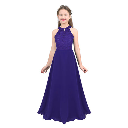 Sommer Mode Blume Mädchen Kleid Hochzeit Geburtstag Party Kinder Lange Kleid Vestido Elegante Halter Neck Floral Spitze Prinzessin Kleid