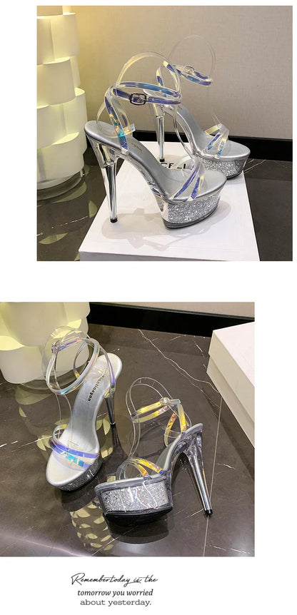 New 2024 Summer Fashion Sandals Sexy Open Toe 15CM High Heels Party Dress Wedding Nightclub Women Shoes Platform Stripper Heels