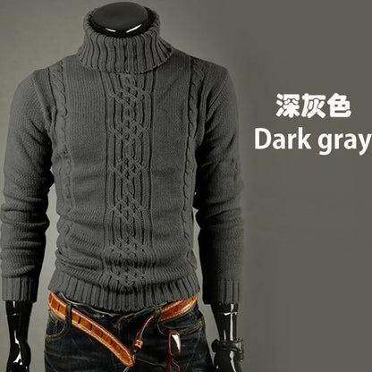 2025 Men's Warm Sweater Long Sleeve Turtleneck Sweater Retro Knitted  Pullover Sweaters