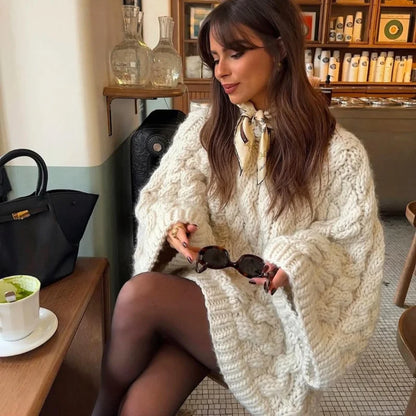 Casual Twists Stricken Oversize-Pullover Frauen Oansatz Lange Flare Hülse Lose Solide Pullover 2025, Herbst Winter Vintage Pullover.
