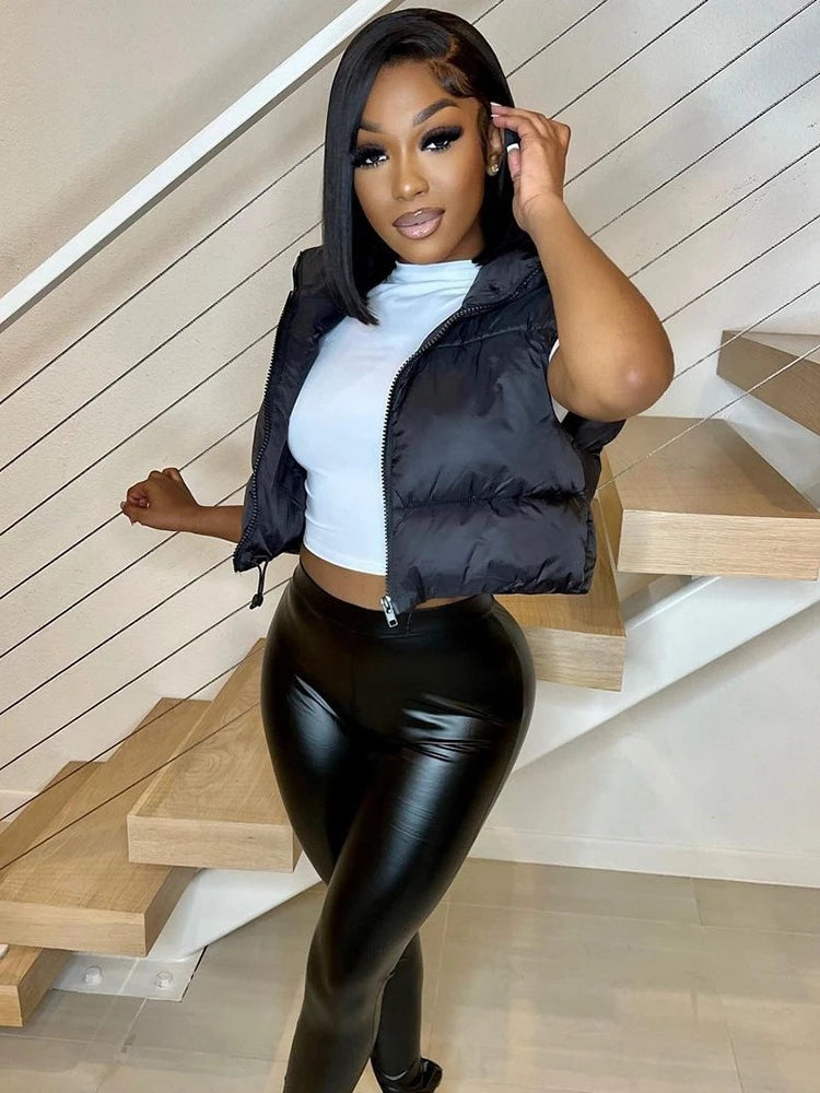 Herbst und Winter Damen kurze Baumwolle Daunenweste kurze Stehkragen warme ärmellose Steppweste Outdoor-Reisejacke Tops.