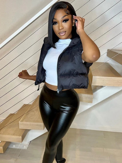 Herbst und Winter Damen kurze Baumwolle Daunenweste kurze Stehkragen warme ärmellose Steppweste Outdoor-Reisejacke Tops.