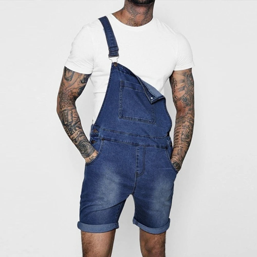 Fashion Streetwear Mens Suspenders Denim Jumpsuits Cargo Pants Men Shorts Masculino Jeans Pink Overalls.
