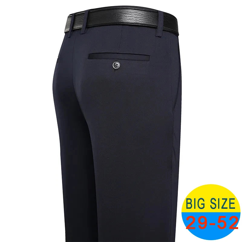 Spring Summer Men's Casual Pants Stretchy Suit Pants Formal Business Trousers Plus Size 46 48 Classic Navy Blue Trousers.