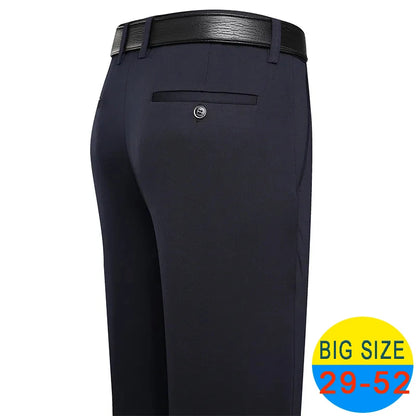 Spring Summer Men's Casual Pants Stretchy Suit Pants Formal Business Trousers Plus Size 46 48 Classic Navy Blue Trousers.