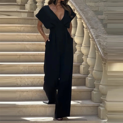 Elegant Women Solid Color Slim Playsuits Overalls Office Lady Simple Commuting Rompers Temperament High Waist Wide Leg Jumpsuits.