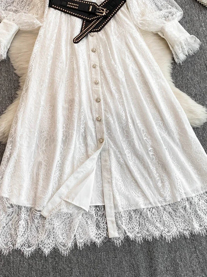 Neue Frühling Herbst Spitze Kleid für Frauen Weiß Schwarz Elegante Taille Langarm Stil Geburtstag Party Kleid Weibliche C186.