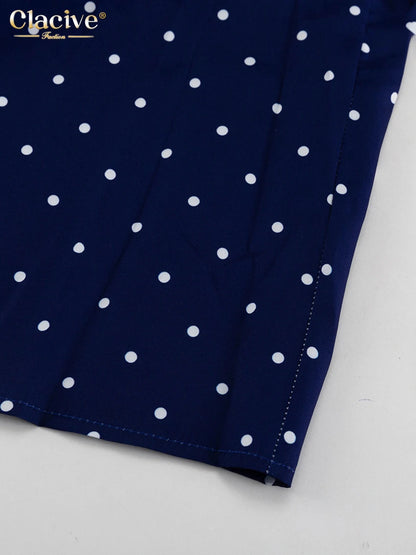 Clacive Mode Lose Druck Frauen Kleid 2025, Casual Revers Langarm Büro Dame Midi Kleider Elegante Klassische Gürtel Weibliche Kleid.