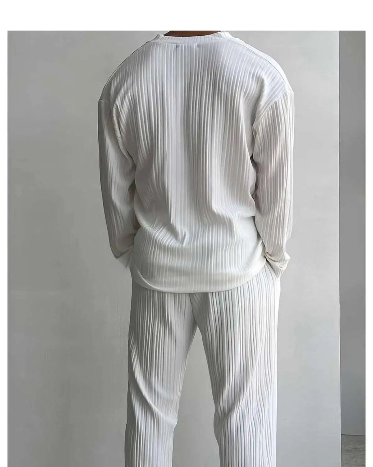 Thin Solid Color Sexy Deep V Cardigan Knitted Sweater Shirt Casual Fashion Suit Two-piece Sets for Men.