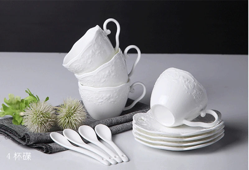 200ML. white embossed porcelain tazas cafe cup and saucer, ceramic cappuccino cup, vintage latte cup, turkish tea cups, tazze.