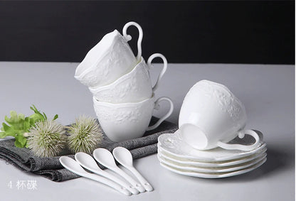 200ML. white embossed porcelain tazas cafe cup and saucer, ceramic cappuccino cup, vintage latte cup, turkish tea cups, tazze.