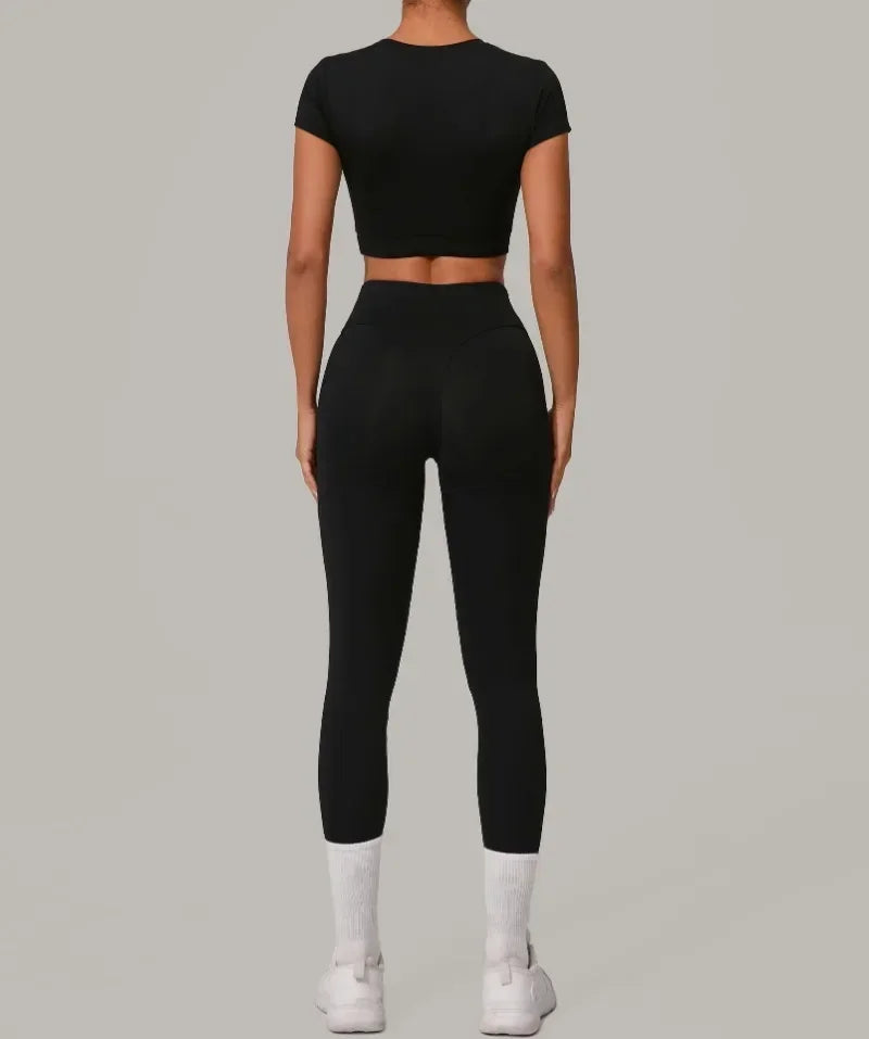 Seamless Yoga Sets Sports Fitness High Waist Hip Lift Tight Breathable Tracksuit Workout Clothing Gym Leggings Suit for Women.