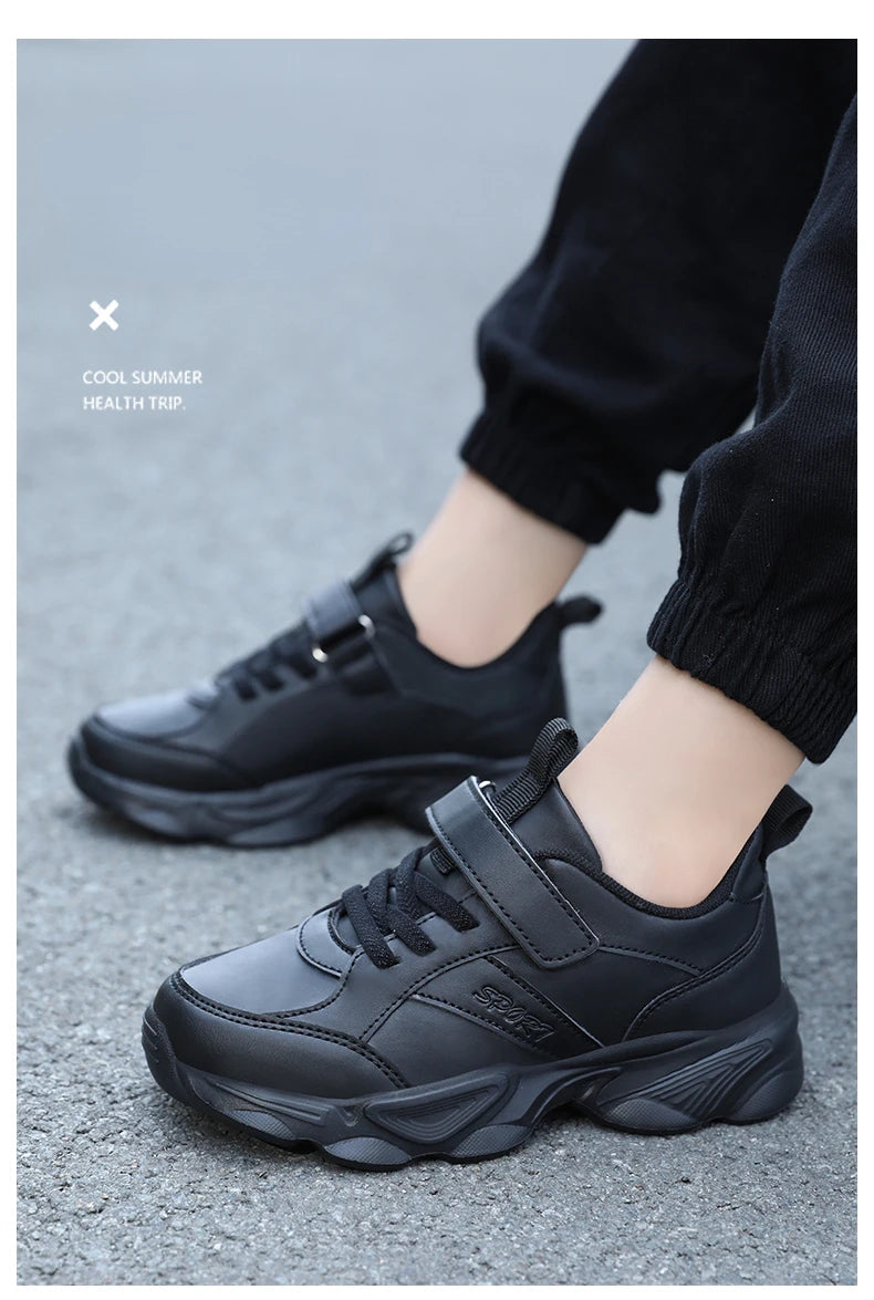 Children Shoes Kids Casual Sneakers Black Pu Leather Sports Shoes for Boy Girls White Shoes School Running Tennis Sneaker.