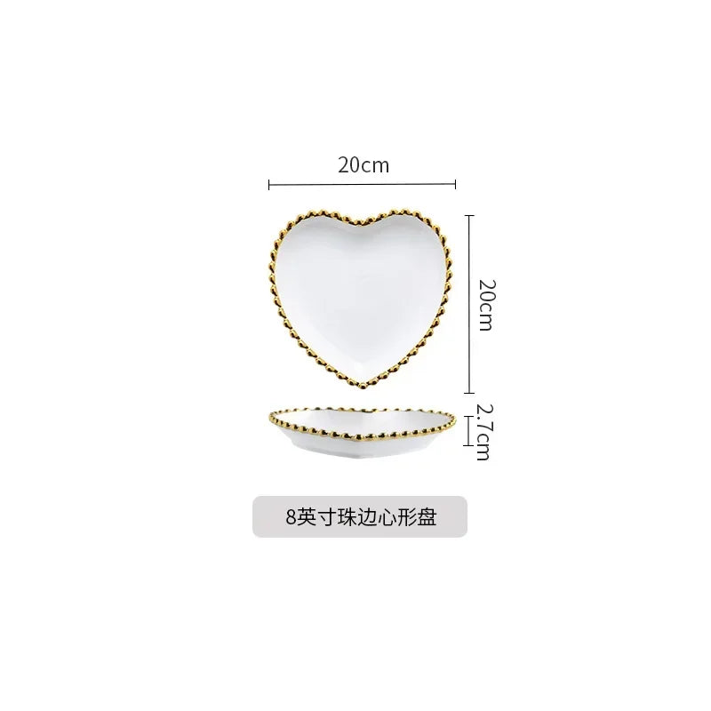 Nordic Luxury Phnom Penh Love Plate Ceramic Plate Dim Sum Fruit Breakfast Salad Dish Restaurant Steak Plate Jewelry