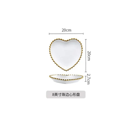 Nordic Luxury Phnom Penh Love Plate Ceramic Plate Dim Sum Fruit Breakfast Salad Dish Restaurant Steak Plate Jewelry