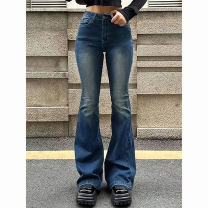 2025Mädchen Concise Ins Hohe Taille Ausgestellte Jeans Weibliche Stretchy Bootcut Denim Hosen Frauen Einfarbig Dünne Schlaghosen.